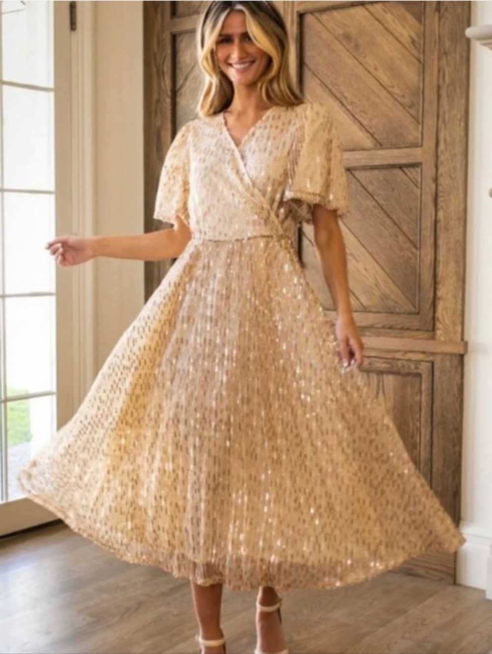 Ivy City Co Gold Champagne Sequin Dress Size 1X
